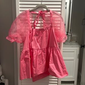 Light pink meshed sleeve flow blouse